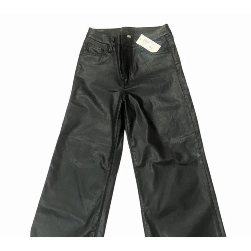 New KUT from the Kloth Meg Jeans Coated Black Size 6 P Petite Wide Leg Short - Picture 6 of 9